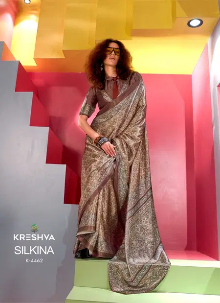Silkina By Kreshva Satin Kashmiri Prints Saree Wholesale Market Surat